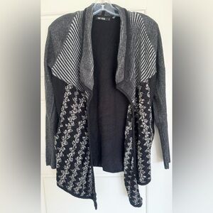 Nic+Zoe Open Front Waterfall Mixed Media Cardigan Size S Cotton‎ Blend Pockets